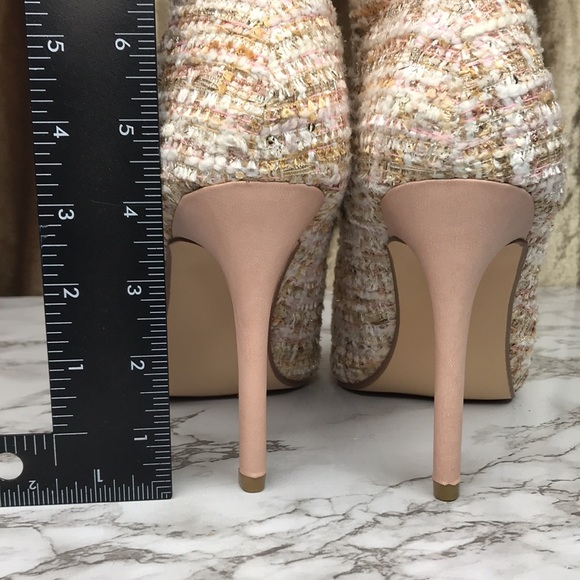 Pink tan tweed heel ankle booties silver zipper size 10 - Picture 7 of 7